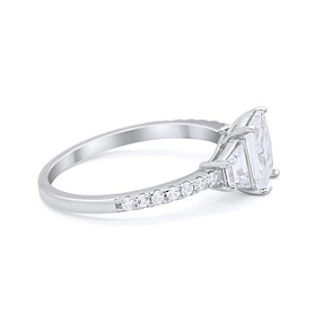 Three Stone Wedding Ring Emerald Cut Simulated CZ 925 Sterling Silver